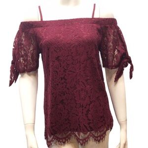 No Boundaries Red Off the Shoulder Lace Top XS